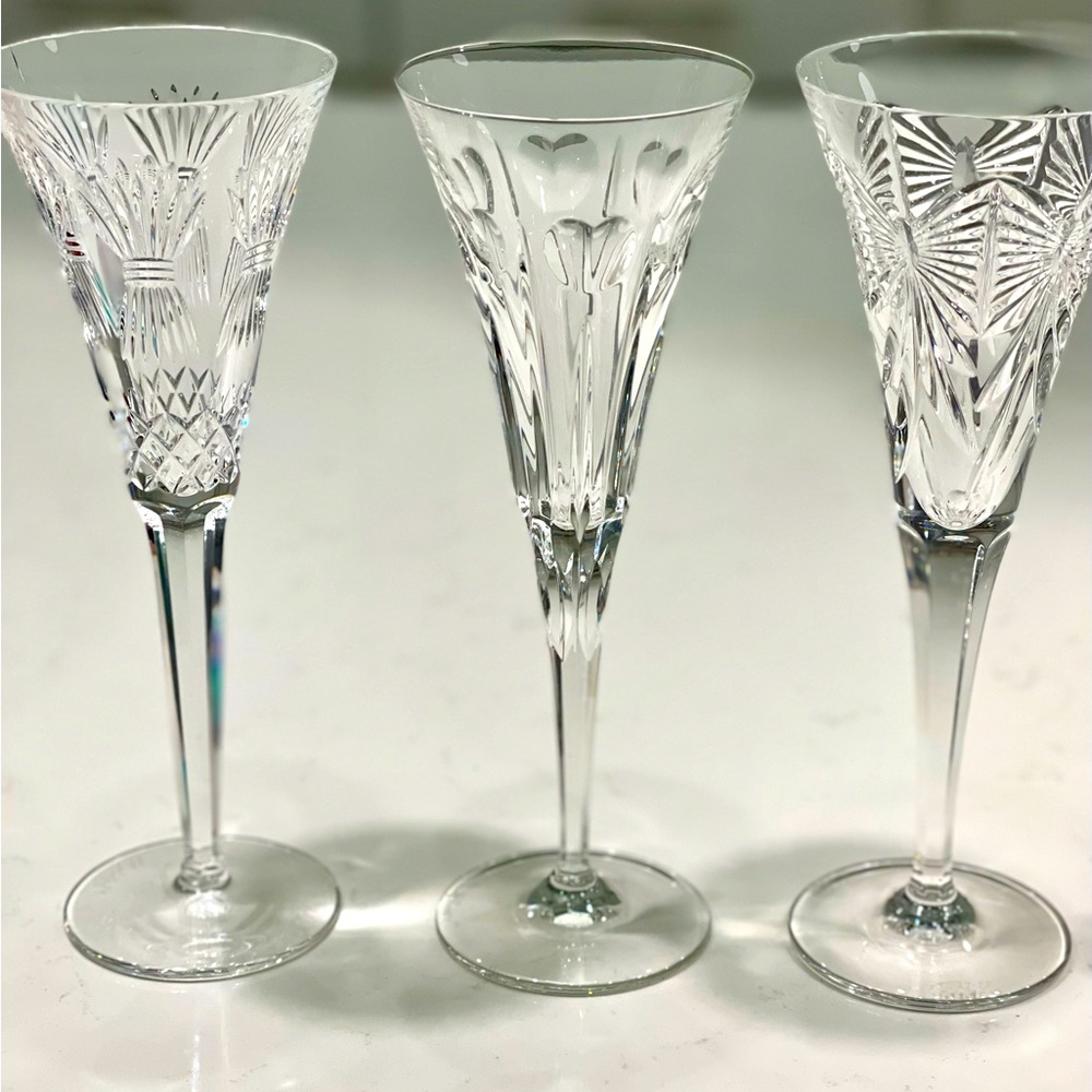 Three Waterford Crystal Millennial Champagne Flutes